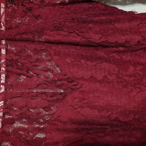 Burgundy Lace Long Sleeve Romper - Picture 5 of 7